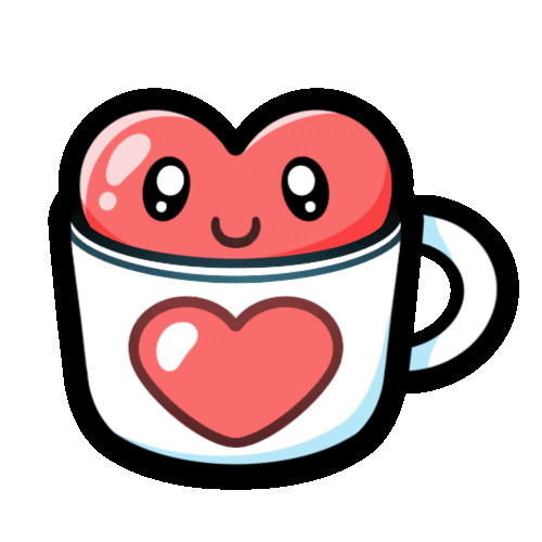 a cartoon heart bounces up and down in a coffee-mug.